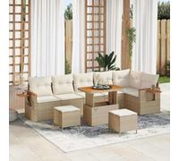 11 Pcs Outdoor Patio Furniture Set, Modular Garden Sofa Set with Table and Stools, Beige Cream All-Weather Wicker Rattan Sectional Couch for Terrace, Backyard, Poolside Lounge and Relaxation