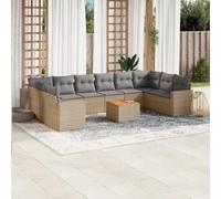 11-Piece Beige Wicker Patio Furniture Set with Cushions - Outdoor Rattan Sofa Set for Garden, Terrace, Backyard Durable Resin Wicker Acacia Wood Table - Modular Design, UV Resistant, Easy to Clean