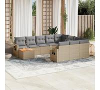 11-Piece Beige Wicker Resin Outdoor Patio Furniture Set with Cushions, Modular Garden Sofa Set for Backyard, Terrace, Includes Coffee Table & Side Tables, UV Resistant, Waterproof, Easy to Clean