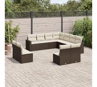 11-Piece Brown Woven Resin Outdoor Patio Furniture Set with Cushions, Modular Garden Sofa Set for Backyard, Terrace, Waterproof Storage & Removable Covers, Durable Rattan Style Seating Group
