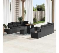 11-Piece Outdoor Patio Furniture Set, Modern Garden Sofa Set with Table and Stools in Black Poly Rattan, Modular Sectional Seating Group with Storage and Weather-Resistant for Terrace, Poolside