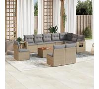 11-Piece Outdoor Patio Furniture Set with Cushions, Beige Wicker Resin Garden Sofa for Backyard, Terrace, Modular Sectional Rattan Conversation Set with Side Table, Weather-Resistant & Durable