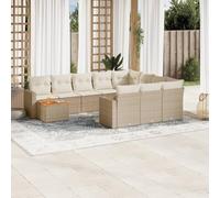 11-Piece Outdoor Patio Furniture Set with Cushions, Beige Wicker Resin Garden Sofa Set for Backyard, Terrace, Modular Design, Weather-Resistant, Easy to Clean, Includes Table and 10 Seat Cushions