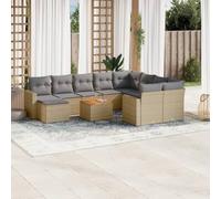 11-Piece Outdoor Patio Furniture Set with Cushions, Beige Wicker Resin Garden Sofa Set for Backyard, Terrace, Includes Table, Modular Design, UV Resistant, Easy to Clean, Durable Rattan Material