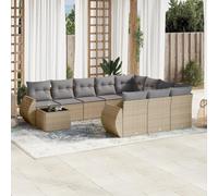 11-Piece Outdoor Patio Furniture Set with Cushions, Beige Wicker Resin Rattan Sofa Modular Garden Lounge Set for Backyard, Terrace, Durable Weather-Resistant & UV Protection, Glass Top Table
