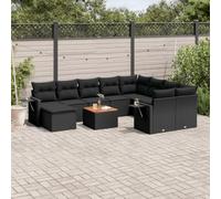11-Piece Outdoor Patio Furniture Set with Cushions, Black Wicker Resin Garden Sofa Set for Backyard, Poolside, Terrace, Modular Sectional Seating Group with Coffee Table, Weather-Resistant & Durable