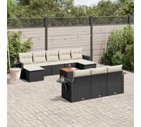 11-Piece Outdoor Patio Furniture Set with Cushions Black Wicker Resin, Modular Garden Sofa with Side Table and Ottoman, Weather-Resistant Rattan Conversation Set for Backyard, Terrace, Poolside