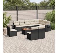 11-Piece Outdoor Patio Furniture Set with Cushions, Black Wicker Resin Rattan Garden Sofa Modular Sectional Conversation Set for Backyard, Terrace, Poolside, Includes Coffee Table & Side Table