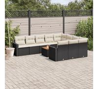 11-Piece Outdoor Patio Furniture Set with Cushions, Black Wicker Resin Rattan Sofa Set for Garden Backyard Terrace, Modular Sectional Seating Group with Acacia Wood Table, Waterproof UV-Resistant