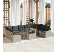 11-Piece Patio Furniture Set with Cushions, Modern Outdoor Sofa in Light Gray Poly Rattan, Waterproof Garden Lounge for Terrace, Balcony, Backyard, Durable All-Weather Wicker Conversation Set