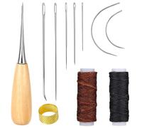 11 Pièces Aiguilles à Coudre Cuir Set, Aiguilles Couture Cuir avec Fil Ciré, Kit Reparation,Aiguille Courbé,pour Restauration du Cuir, Tapis et Matelas