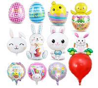 11 Pièces Ballons Lapin, Géant Œuf de Pâques Carotte Lièvre Ballon Anniversaire, XXL Poussin Helium Aluminium Ballons pour Mariages et Fêtes Enfants
