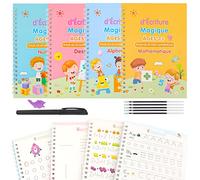 11 Pièces Cahier Ecriture Francais Set, Livre Calligraphie Enfant Réutilisé, Cahier Magique Francais de Pratique avec Stylo, Recharges, Correcteur de Prise
