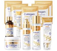 11 Pièces Collagène Coffret Soin Visage Femme, Coffrets de Soins pour la Peau, Inclure Collagene Masque, Creme, Nettoyant visage, Serum Visage, Creme Yeux, Lotion pour le visage, Tonique