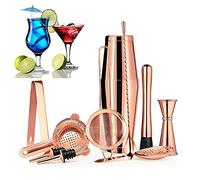 11 Pièces De Cuivre Boston Shaker Set Pour Les Barmans Ou Mixologists - Home Bar Set Accessoires, Acier Inoxydable Mixologie Barman Kit Avec Shakers, Crépines, Jigger, Pour Cocktails Muddler,Rose