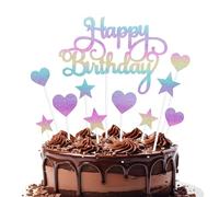 11 Pièces Decoration Gateau Anniversaire Couleur, Happy Birthday Cake Topper, Topper Étoile Gateau Deco Gateau Coeur, Décoration de Gâteau pour Fille Garcon Fête Anniversaire Baby Shower Mariage (A)