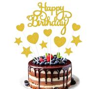 11 Pièces Decoration Gateau Anniversaire Or, Happy Birthday Cake Topper, Topper Étoile Gateau Deco Gateau Coeur, Décoration de Gâteau pour Fille Garcon Fête Anniversaire Baby Shower Mariage (C)