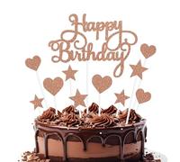 11 Pièces Decoration Gateau Anniversaire Or Rose, Happy Birthday Cake Topper, Topper Étoile Gateau Deco Gateau Coeur, Décoration de Gâteau pour Fille Garcon Fête Anniversaire Baby Shower Mariage