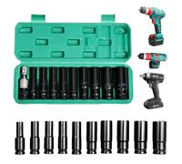 11 Pièces Douille A Choc, Douilles À Percussion 1/2", Coffret Douille Hex Longue, Cle A Choc, 10, 12, 13, 14, 15, 17, 19, 22, 24mm, Coffret Douilles Longue Pour Réparation De Voiture