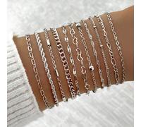 11 pièces Ensemble de bracelets de mode simple punk à chaîne en forme de cœur, convient pour un port quotidien (coupé selon la longueur, pas le nombre de perles) Taille UniqueFer