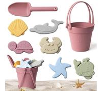11 pièces/ensemble jouets de sable jouets de plage en silicone coloré qualité alimentaire avec sac en filet comprenant une pelle, un seau, des moules à sable et une boîte étanche voitures aléat