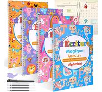 11 Pièces Grand Cahier Ecriture Set, 18.5x26cm Livre /Cahier Calligraphie Magique Francais De Pratique Enfant Réutilisé, Avec Stylo, Recharges Ect.(Francais)