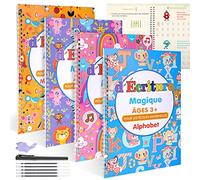 11 Pièces Grand Cahier Ecriture Set, 18.5x26cm Livre /Cahier Calligraphie Magique Francais de Pratique Enfant Réutilisé, avec Stylo, Recharges ect.(Francais)