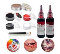 11 Pièces Kit Maquillage Halloween, 3 Couleurs Maquillage Effet Spéciaux avec Faux Sang Scar Wax Pinceaux Peinture Visage pour Adultes Enfants Halloween Théâtre Cosplay Peinture Corporelle