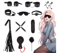 11 Pièces Kits de Bondage Ninonly SM Kit Bondage BDSM avec Menottes et Collier,Anal Plug Butt Plug Set pour Les Débutants Jouets Sexuels Jouet Accessoires Couple Plaisir Femme Toy d'exercice Noir