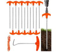 11 Pièces Piquets de Tente à Visser 20.5cm avec Foreur Hexagonal, Piquet en Acier avec Filetage, Sardines Camping Robustes pour Sol Dur, Jardin, Randonnée (Orange)