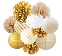 11 pièces/set Lanternes décorations boules en peluche dorées, convient pour fête, mariage, célébration, révélation de genre, anniversaire, rassemblement festif, décoration intérieure et extérieure Tai