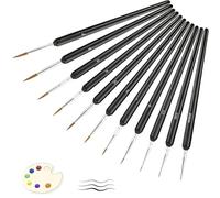 11 Pinceaux de Précision Noirs pour Acrylique, Aquarelle et Miniatures | Onze tailles pour détails fins, figurines, maquettes, nail art, peinture sur toile et loisirs créatifs