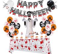 11 Pouces Halloween Décoration Set - Ballons fantômes toiles araignées guirlandes | PVC Matériau - kit fête horreur complet sanglant table bannière crâne ruban adhésif maison jardin