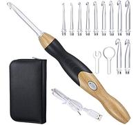 11 Tailles Ensemble Aiguilles à Crochets Lumineuses - Rechargeable avec Étui, Têtes Interchangeables de 2,5 mm à 8 mm (Couleur du Bois-Noir)