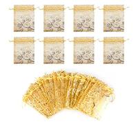 110 Pièce Sac de gaze Or , articles de fête de mariage, sacs en ORGANZA d'or, Tirez la corde Sac cadeau, utilisé pour les festivals, bijoux, bonbons, échantillons de maquillage (10 x 15 cm)