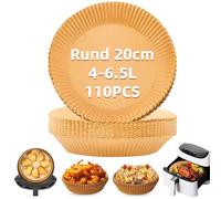 110 Pièces 20 cm Papier Cuisson Rond pour Friteuse à Air, Accessoires Airfryer avec Double Compartiment, Liner en Papier Sulfurisé Jetable Compatible avec four et Friteuses à Air