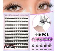 110 pièces de faux cils en grappe auto-adhésifs, doux et moelleux, longueurs mixtes de 6 à 14 mm, style œil de chat et œil de renard. Extensions de cils pré-collées à coller soi-même, naturelles et bo
