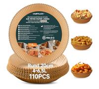 110 Pièces de Papier Sulfurisé Rond de 20cm pour Friteuse à Air Chaud à Double Chambre, Accessoires pour Friteuse à Air Chaud, Papier Cuisson Air Fryer