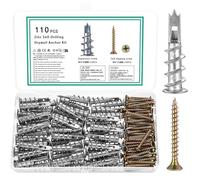 110 Pièces M4 Chevilles pour Plaques de Plâtre avec vis Autoforeuse, Chevilles Autoperceuses en Métal avec Vis, Chevilles Métalliques Fixations pour Cavités Béton Briques Plaques de Plâtre
