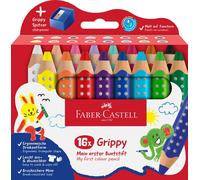 110645 Set Grippy, 16 Gros Crayons De Couleurs Enfants, Kit Dessin Facile À Laver, Crayon De Couleurs Enfant De Forme Triangulaire Ergonomique Et Épaisseur De 10mm, Taille Crayon Inclu
