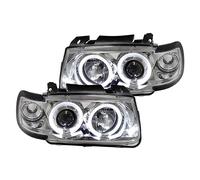 11077 - PHARES AVANTS CHROME FEUX ANGEL EYES ANNEAUX LED COMPATIBLE AVEC VOLKSWAGEN VW POLO 6N 1994-1999