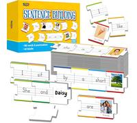 110PCS Construction de Phrases, Puzzles Recto-Verso 180 Mots fréquents et 20 Blancs pour l'apprentissage des Phrases par Les Enfants, Lecture précoce, écriture et Pratique linguistique