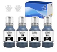 111 Encre Compatible avec Epson 111 Bouteille d'encre Multipack, pour ET-M1100 ET-M1120 ET-M1140 ET-M1170 ET-M1180 ET-M2120 ET-M2140 ET-M2170 ET-M3140 ET-M3170 ETM3180 (4 Pack Noir)