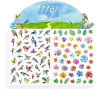 1116PCS Autocollants de Fleurs, d'Oiseaux et de Feuilles, 24 Feuilles Autocollants d'Oiseaux et de Fleurs Autocollants Réalistes de Plantes Décorations de Fête sur le Thème du Printemps