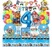 112 Pcs Pat' Dog Patrouille 4 an Anniversaire Vaisselle Kit,Patte Patrouille Enfants Décoration Danniversaire Ballon Vaisselle,Décorations de Table D'anniversaire Assiettes Ballon