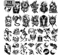 112 Sheets Tattoo Ephemere Men Women Waterproof Fake Tattoo Sticker With Dead Skull Skeleton Lion Temporary Tattoo For Body Arm Chest Shoulder