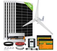 1120W 24V kit solaire eolien système hybride:400W éolienne+6x120W panneau solaires mono+3000W 24V onduleur+2x100AH Lifepo4