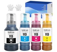 113 Encre Compatible avec Epson E113 Bouteille d'encre Multipack pour ecotank ET-5150 ET-5170 ET-5850 ET-5800 ET-16600 ET-16150 ET-16650 ET-15000 ET-5100 ET-5160 ET-5880 (4-Pack BK C M Y)