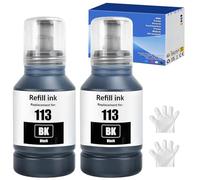113 Encre Compatible avec Epson E113 Bouteille d'encre Multipack pour ecotank ET-5150 ET-5170 ET-5850 ET-5800 ET-16600 ET-16150 ET-16650 ET-15000 ET-5100 ET-5160 ET-5880 (Noir x 2)
