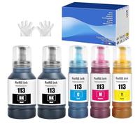 113 Encre Compatible avec Epson E113 Bouteille d'encre Multipack pour ecotank ET-5150 ET-5170 ET-5850 ET-5800 ET-16600 ET-16150 ET-16650 ET-15000 ET-5100 ET-5160 ET-5880 (5-Pack 2BK C M Y)